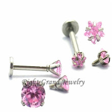 Pink Star Cubic Zircon Internally Threaded Lip Ring Piercing